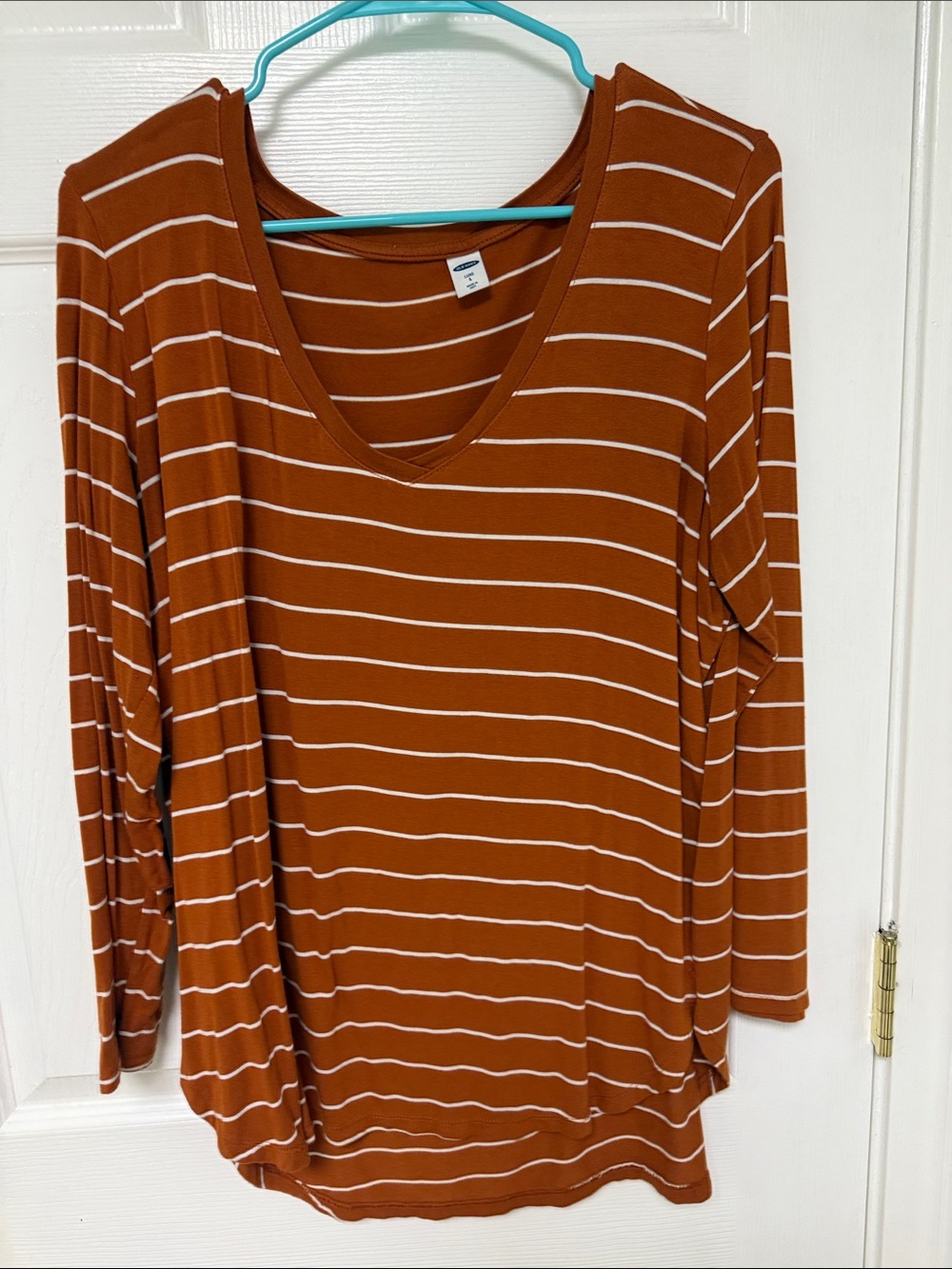 Old Navy Rust and White Striped V‑Neck Long Sleeve Top
